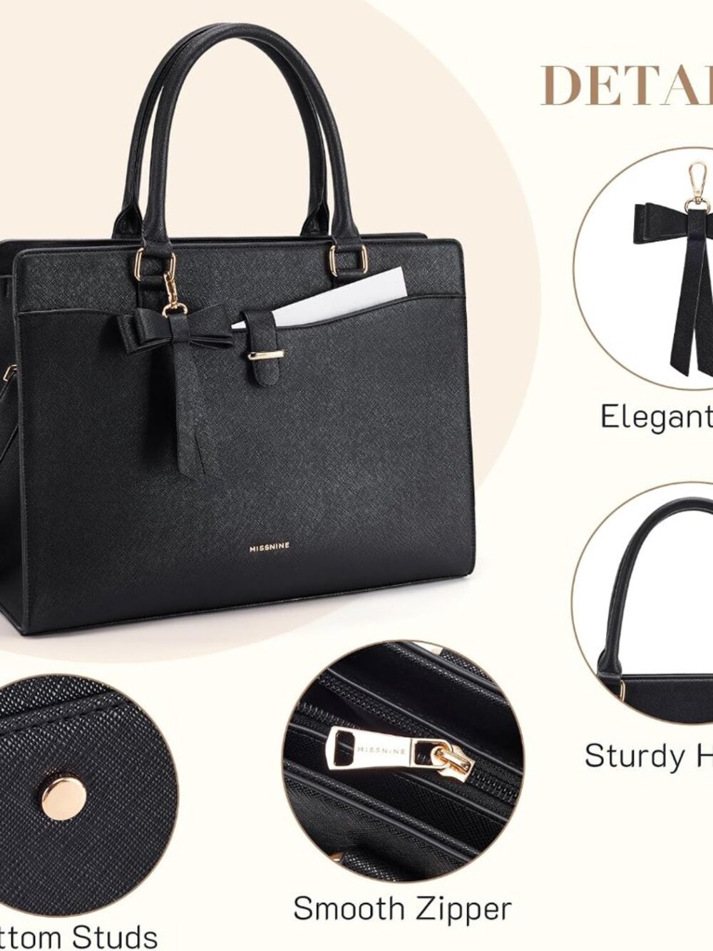 Laptop Tote Bag for Women 15.6 Inch Leather Work Bags Teacher Computer Purse Bri - Picture 6 of 7